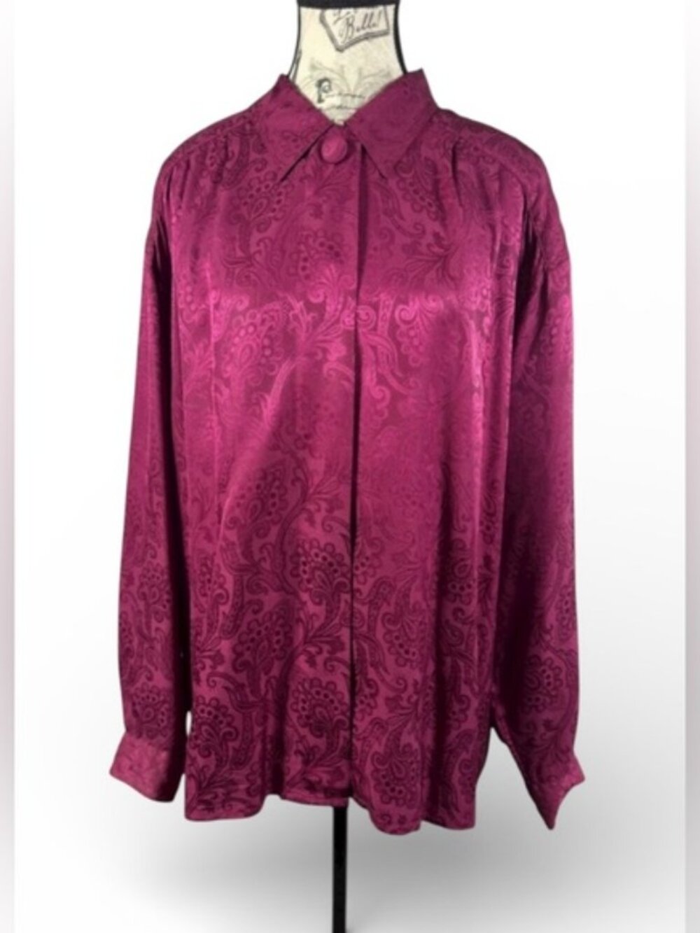 Signature Silks 100% Silk Paisley Blouse Burgundy Size M - Picture 2 of 10